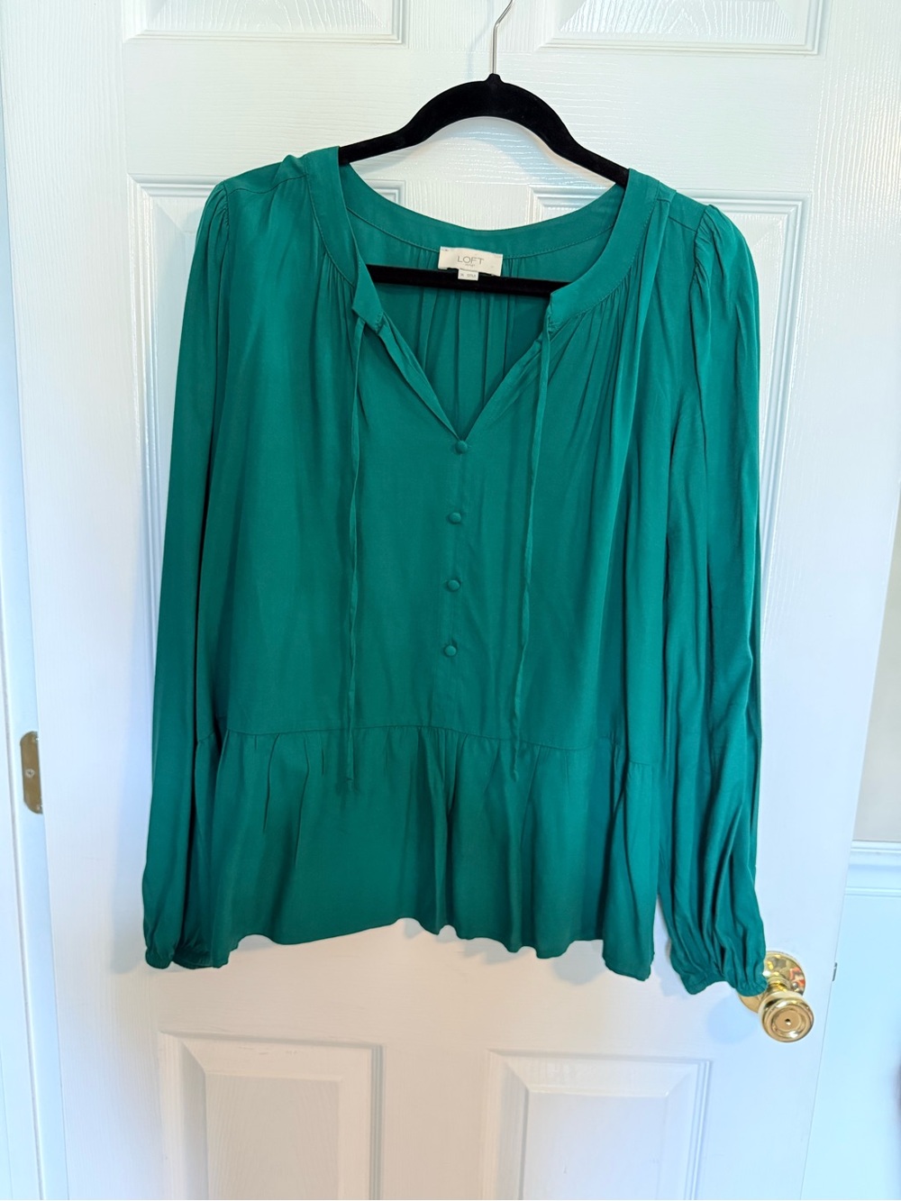 Loft Women's Green Peplum Button-Front Blouse